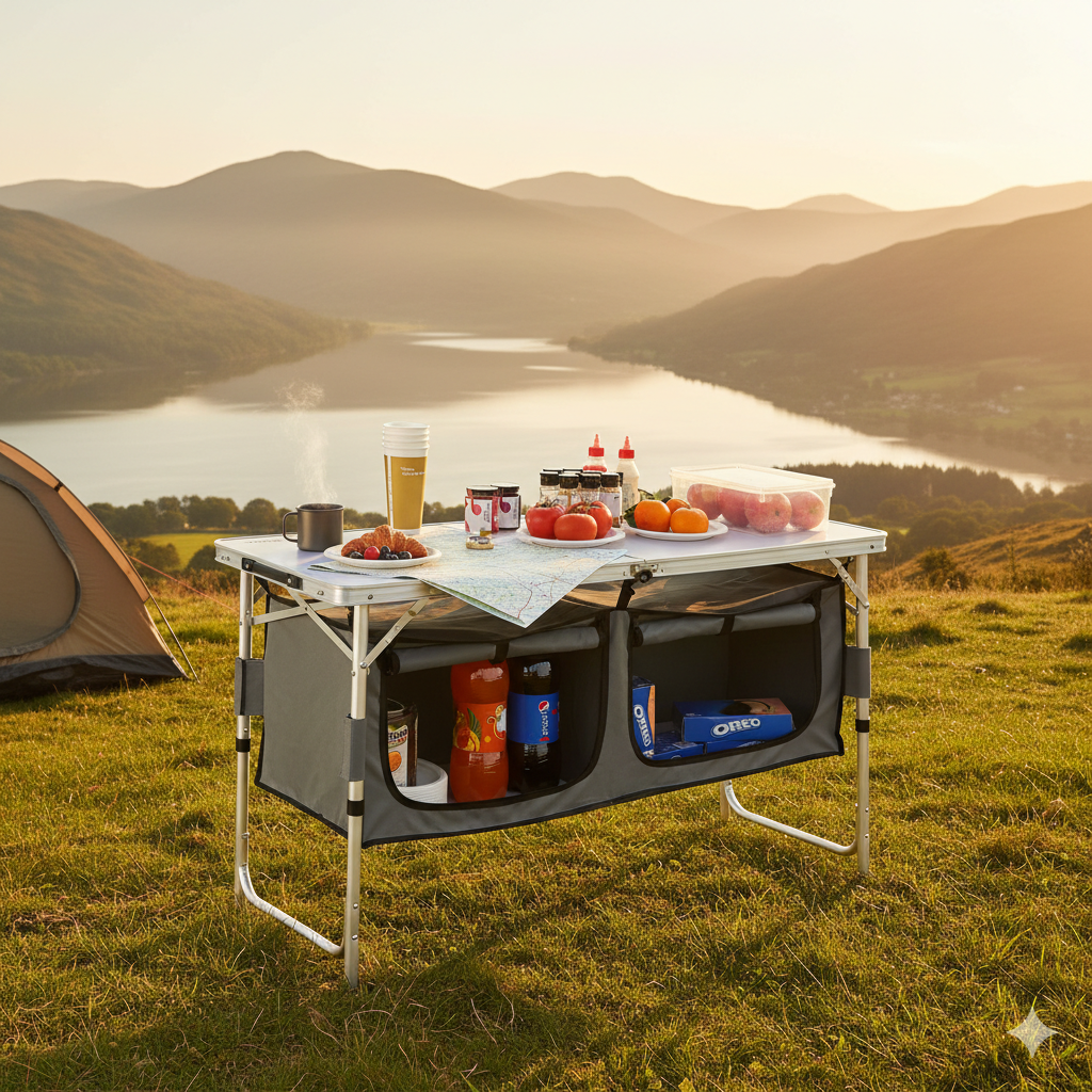 Folding Aluminium Camping Table with Storage Compartments