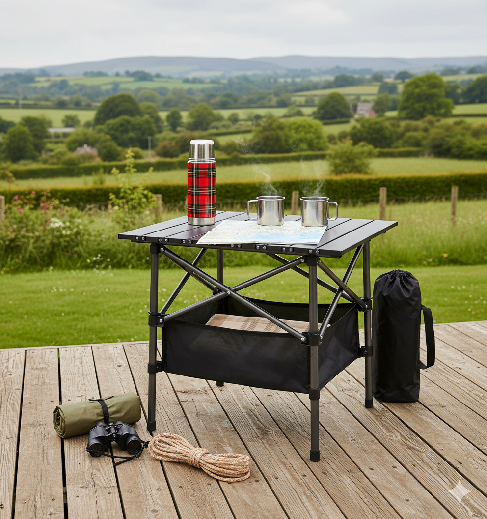 Folding Aluminium Camping Table with Storage Basket – Compact Design