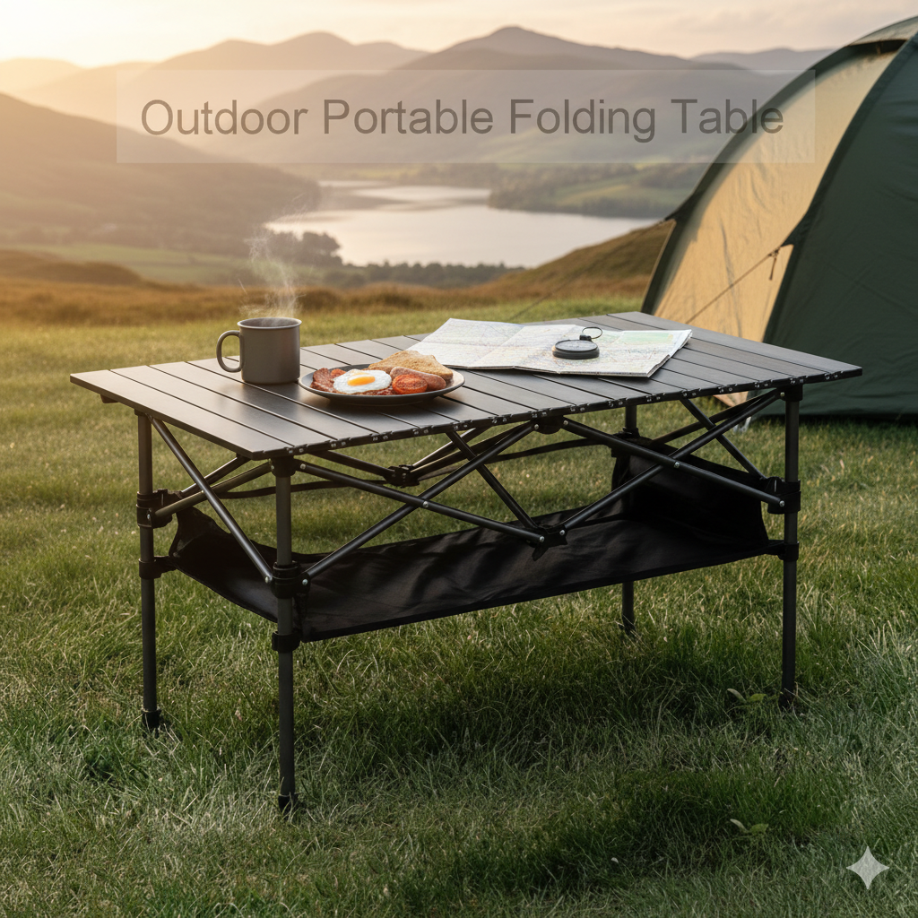 Large Folding Aluminium Camping Table with Storage – 120 cm Wide