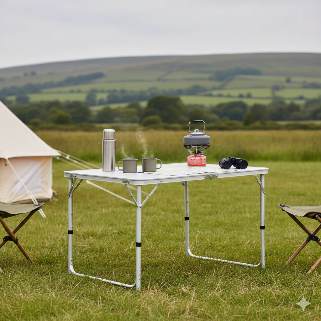 Folding Aluminium Camping Table – White Top 120 x 60 cm