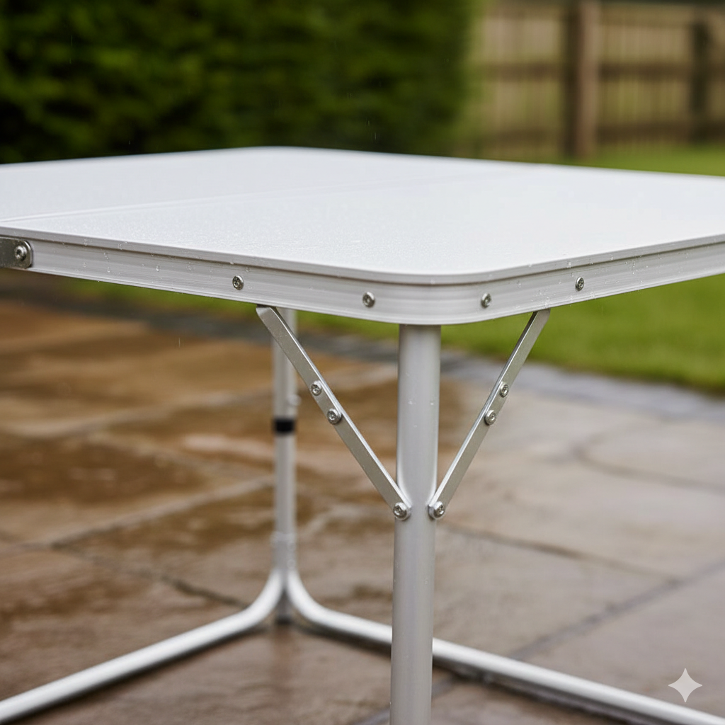Folding Aluminium Camping Table – White Top 120 x 60 cm