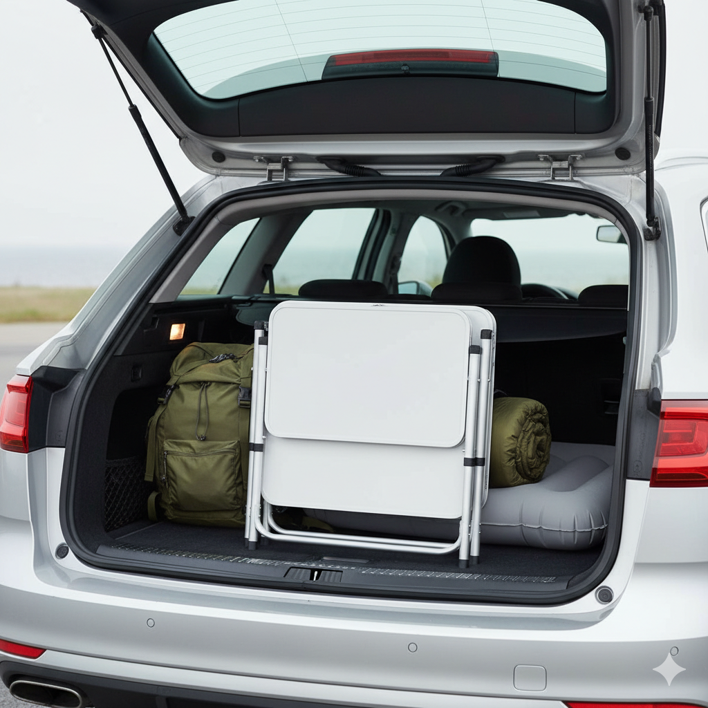 Folding Aluminium Camping Table – White Top 120 x 60 cm