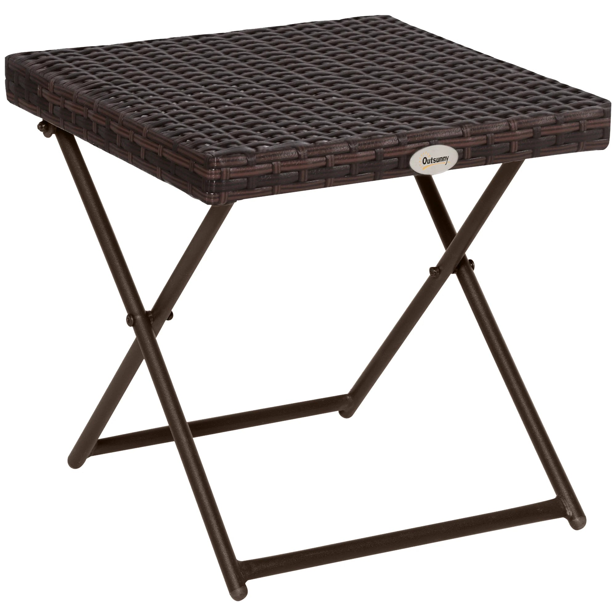 Folding Rattan-Style Outdoor Side Table – 40 cm Square, Brown